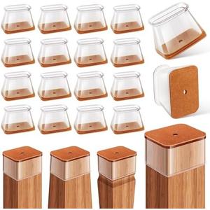 32Pcs Chair Leg Floor Protectors for Hardwood Floors, Silicone Felt Furniture Pad Legs Caps, Chair Rubber Mat Floor Protector from Scratches and Reduce The Noise, Clear (Fit:L 1.5"-2",W 0.75"-1")