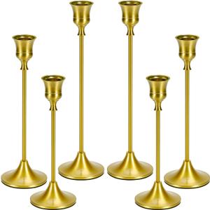 Candle Holder Gold Taper Candlestick Holders - Table Dcor Brass Golden Pillar Candle Sticks Holder Set of 6, Antique Fireplace Decor Tapered Bulk Candelabra for Wedding, Christmas