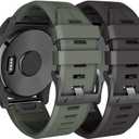 NotoCity Compatible Fenix 5X Plus Bands Sport Silicone Replacement Watch Strap for Fenix 7X/8 51mm/5X/ 6X/6X Pro/3/HR/Descent MK1(Black/Army Green (2 Pack)