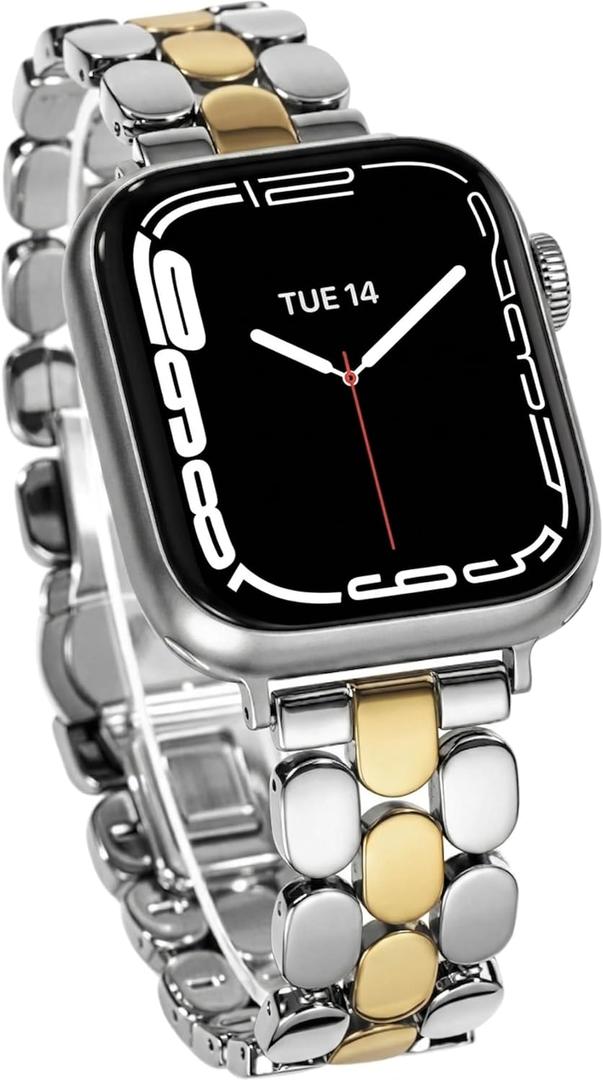 JR.DM Gold Sliver Designer Metal Watch Bands for Women Compatible with Apple Watch 38mm 40mm 41mm 42mm 44mm 45mm 46mm 49mm Adjustable Luxury Dressy Band for iWatch Series SE 11/10/9/8/7/6/5/4/3/2/1