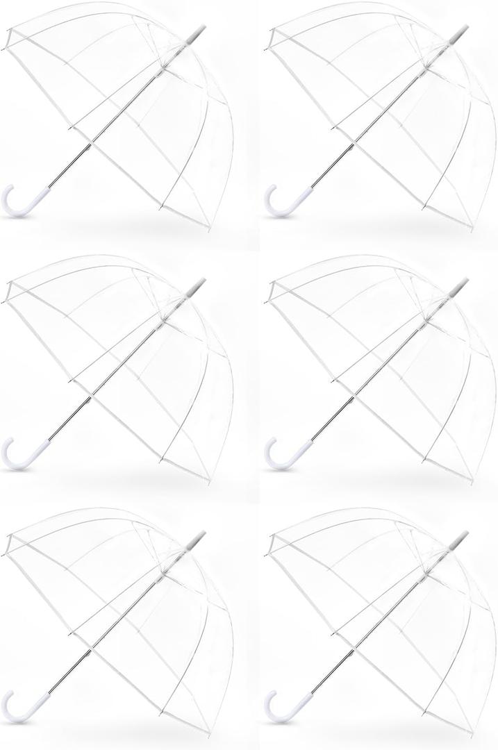 Clear Umbrella for Rain, Dome Bubble Umbrellas for Wedding, Windproof Transparent Umbrella with Large Canopy, Reinforced Fiberglass Frame & Aluminum Shaft, Lightweight for Prom & Outdoor Events, White, 6 Pack 