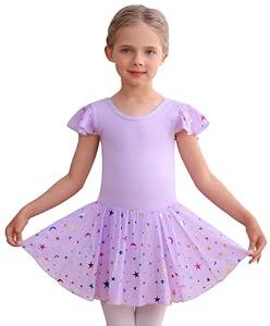 MdnMd Dance Ballet Leotard with Star Moon Sequins Skirt for Toddler Girls Ballerina Dresses Outfit (Lavender Purple, 8-10 Years)