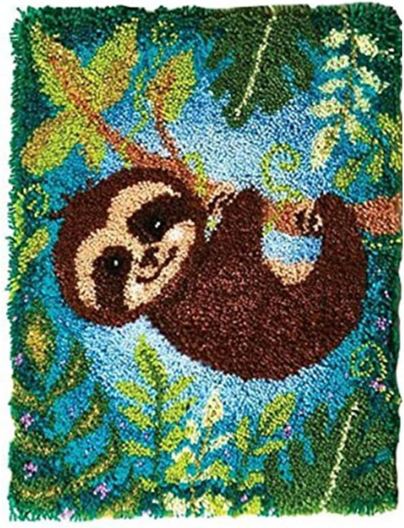 YOOLOOKY Latch Hook Rug Kits Printed Canvas DIY Rug Making Kits Home Decoration Needlework for Adults Beginners 20.5" X 15"(Sloth)