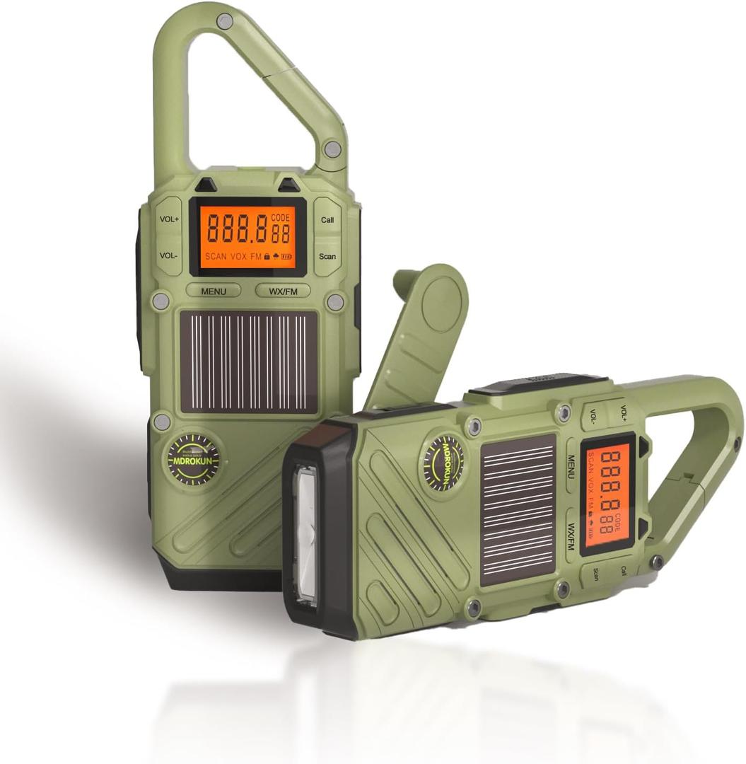 Emergency Weather Radio Walkie Talkies for Adults - NOAA/FM Weather Alert with Solar Hand Crank & USB Charging, 22-Channel Range 10 Miles Two-Way Radios, LED Flashlight & SOS Alarm 2-Pack