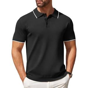COOFANDY Mens Knit Polo Shirts Casual Short Sleeve Button Down Polo Shirt Classic Golf Shirts, Size Small