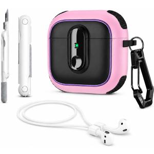 KASOTT Case for AirPods Pro 3 (2025), Secure Lock Rugged Protective Cover, Compatible with MagSafe Wireless Charging, with Carabiner, Cleaning Brush & Anti-Loss Lanyard (Pink+Blue)