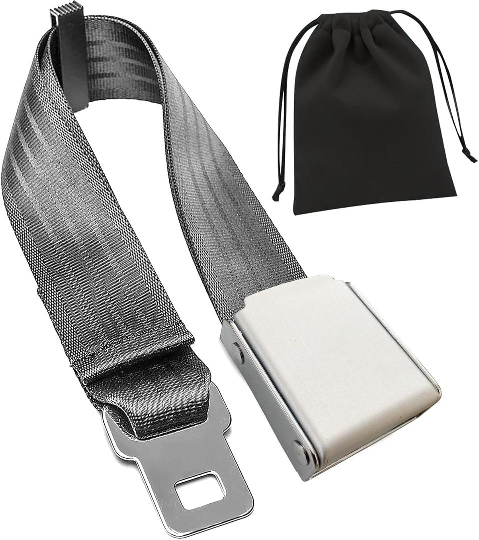 Airplane Seat Belt Extender, 7-31" Airline Seatbelt Extender Adjustable - FITS ALL Airlines in US Except Southwest-Free Carrying Case (Silver)