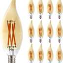 12 Pack C32 Flame Tip Filament LED Bulb, 4W Equals 25W 40W Soft Warm Light, E12 Candelabra Base Edison Bulb, Amber Glass Light Bulb for Pendant Chandelier Ceiling Fan