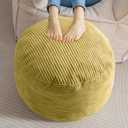HIGOGOGO Round Stuffed Pouf Ottoman, Corduroy Poufs with Foam Chunk Filling, Furry and Fluffy Pouf Foot Stool Storage Ottoman, 20 X 15 Floor Poufs Foot Rest for Living Room, Green