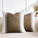 Patchwork Pillow Cover 18x18 Inch White Grey Brown Cotton and Linen and Polyester Cushion Cover Modern Decor Sofa Pillows for Living Room Couch Bedroom Set of 2