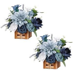 TINGE TIME Wedding Centerpiece Flower with Basket, Set of 2 Large Artificial Flowers Floral Arrangement for Tabletop Mantel Archway Aisle (Dustyblue)