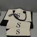 YOOLIFE Valentines Day Gifts for Women - Initial Canvas Tote Bag & Makeup Bag, Birthday Gifts for Women Mom Sister Friends (S)