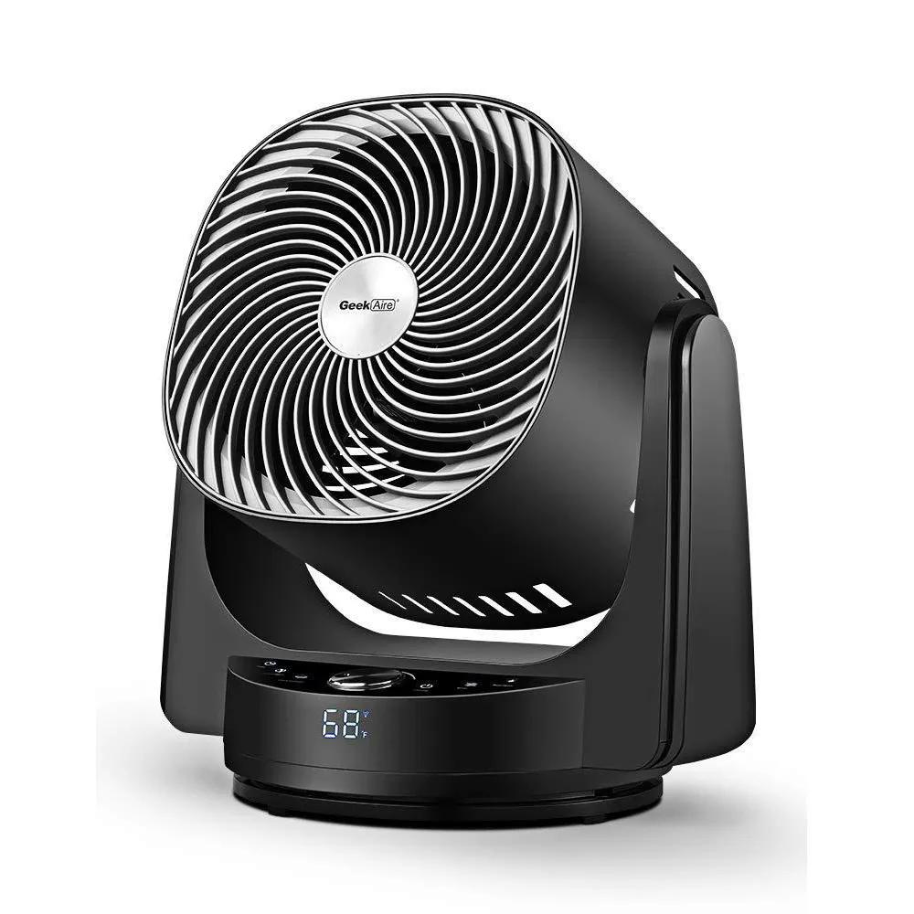 GEEK AIRE FAN, AIR CIRCULATOR 3D OSCILLATING FLOOR FAN, HIGH VELOCITY TABLE FAN WITH 4 SPEEDS, 6H TIMER, AI MODE, COOLING FAN COMPATIBLE WITH ALEXA, GOOGLE, APP AND REMOTE CONTROL, BLACK
