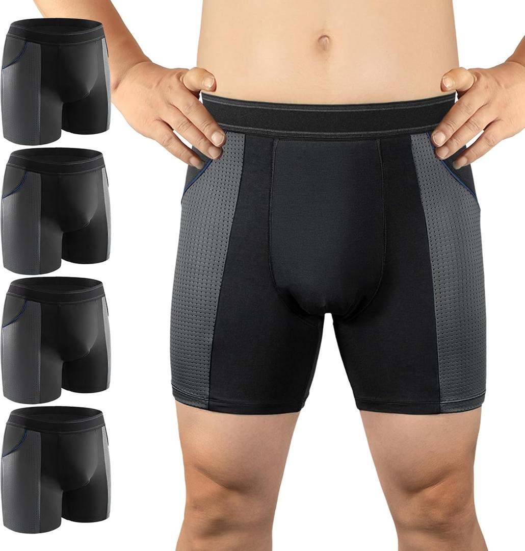 Carer Incontinence Underwear for Men Washable Mens Incontinence Underwear for Bladder Leak Protection 80ML Reusable Leak Proof Underwear for Men Urinary Incontinence Boxer Shorts (4 Black, 3XL)