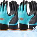 COOLJOB Waterproof Winter Freezer Gloves for Working Gardening Fishing Construction Worker, Double Coated Rubber  2 Pairs Medium Blue
