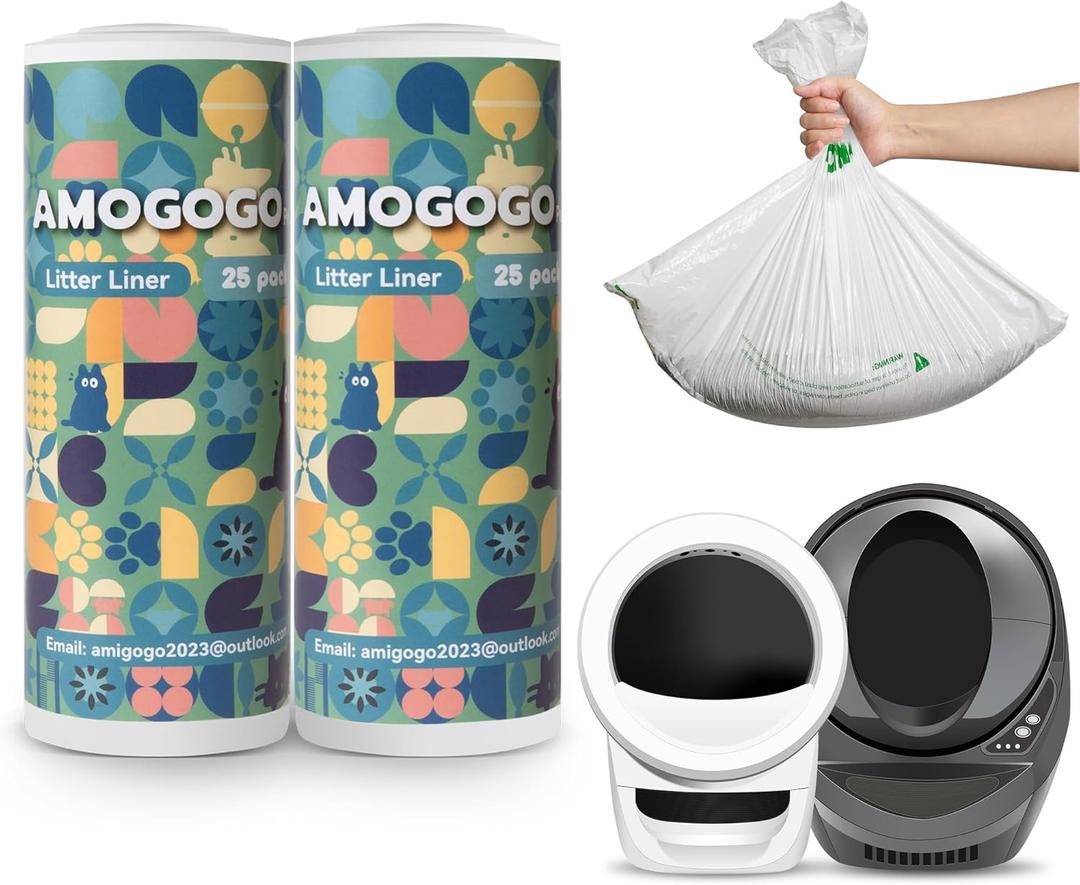 50 Pcs Waste Bags, Compatible with Litter Robot 4/5/3, Heavy Duty Cat Litter Trash Bags, Waterproof, White Replacement Litter Bags, 26.4" x 21.9"