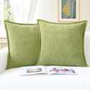 CaliTime Throw Pillow Covers Pack of 2 Soft Herringbone Chenille Cushion Cases with Elegant Design for Couch Sofa Farmhouse Decoration 18 X 18 Inches Sage Green