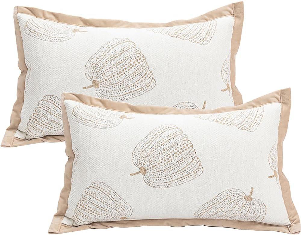 BirdNest Fall Pillow Covers Pumpkin Throw Pillowcase Pack of 2 Thanksgiving Decoration Embroidery Modern Jacquard Couch Cushion Covers for Autumn Fall Decorations (Pumpkin,12x20 Inch)