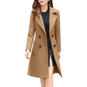 chouyatou Women Elegant Notched Collar Double Breasted Wool Blend Over Coat (Large, Camel)