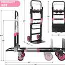 3-in-1 Folding Heavy Duty Hand Truck Dolly Cart Trolley with Wheels (Pink)