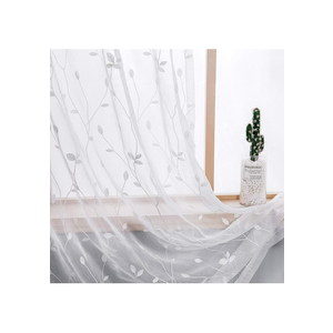 AmHoo 1 Panels Embroidered Leaf Pattern Semi Sheer Curtains Foliage Floral Voile Window Draperies Treatment for Bedroom Living Room Rod Pocket White 53 x 84 Inch