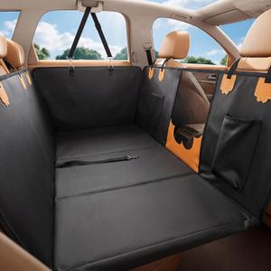 Hard Bottom Car Seat Back Cover for Dogs, Anti Scratch PU Leather Backseat Extender for Dogs, Waterproof Pet Car Hammock Supports 400 Lbs for Car, SUV, Small Truck