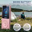 RUIZU 64GB MP3 Player with Bluetooth 5.3, 1.8" Screen Portable Music Player, FM Radio, Voice Recording, EBook, Shuffle Single Loop, 80H Digital Audio Video Playback, Lightweight, Support 128GB TF Card