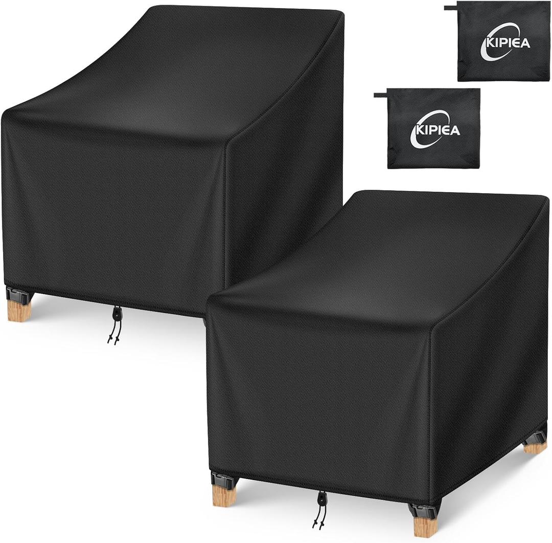 Kipiea Patio Chair Covers Waterproof Winter 2 Pack - Heavy Duty Lawn Outdoor Furniture Chair Covers with Anti UV and No Tears, No Fading (39" W x 32" D x 31" H)