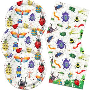 Bugs Party Plates and Napkins for 40 Guests 80 Pcs Ladybugs Bee Reptile Party Supplies Disposable Tableware Set Bow Plates and Napkins for Nature Insect Theme Birthday Baby Shower Party Supplies