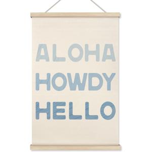 HRQKO Blue Coastal Cowgirl Howdy Aloha Poster Hanger Frame, Howdy Wall Art,Western Trendy Sign Wall Art with Wooden Frames,Preppy Cowgirl Wall Hanging Banner Decor for Living Room Bedroom, 16x24 Inch