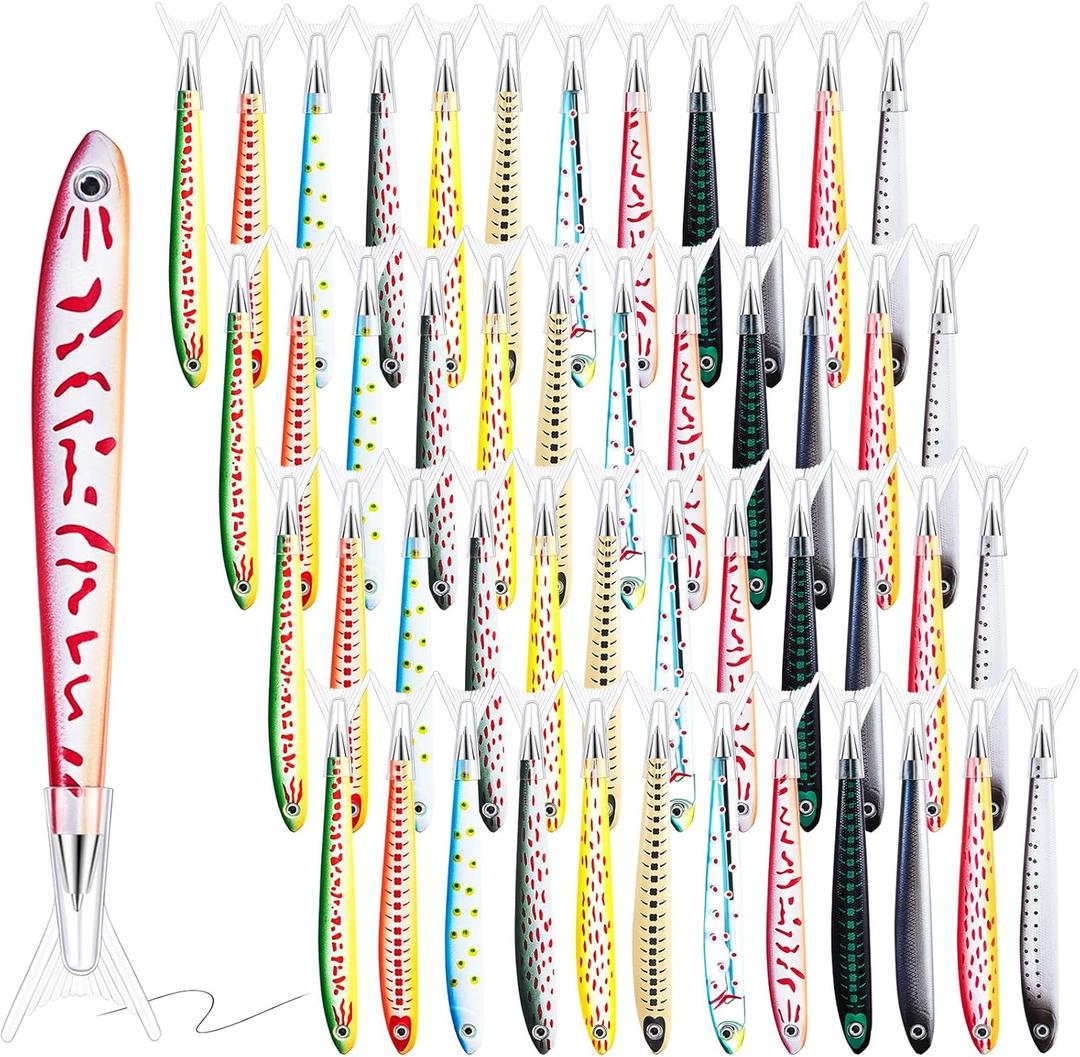 Outus 50 Pieces Fish Pens Fishing Birthday Party Favors Decoration Writing Ballpoint Pens for Office Valentine Day Chinese New Year Gifts (Aquatic)