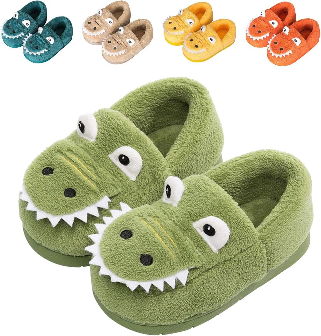 JACKSHIBO Toddler Slippers Boys Girls Little Kids Dinosaur House Shoes Cute Bunny Slipper for Home Indoor Winter Bedroom Non Slip Soft Plush Rabbit Warm Shoes (3-4 Toddler, Green)
