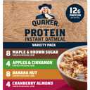 Quaker Instant Oatmeal, Protein 4 Flavor Variety Pack, 7g+ Protein, Individual Packets, 24 Count (EXP 09/21/26)