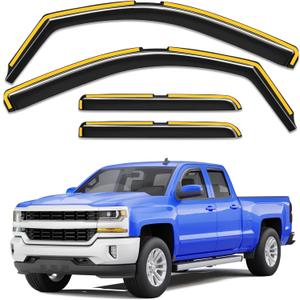 in-Channel Rain Guards Fit for Truck Chevy Silverado/GMC Sierra 2014-2018 Double Cab, Window Rain Guards Visors Vent Visors Window Deflector Vent Shades Car Accessories -4 pcs