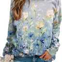 Fronage Women's Floral Printed Sweatshirt Long Sleeve Crewneck Casual Loose Vintage FLower Graphic Pullover Tops, Size S 