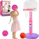 Toddler Pink Basketball Hoop Indoor Outdoor for Kids 1-3, Height Adjustable Kids Basketball Hoop with 3 Balls, Portable Mini Grils Basketball Goal Sport Toys for Baby Girls Boys Age 3 4 5 -Pink