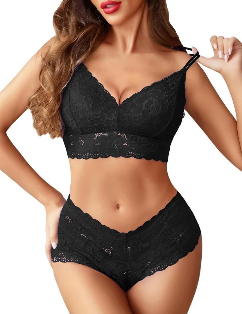 Avidlove Sexy Lingerie Set for Women Lace Bra and Panty Set 2 Piece Lingerie Set Exotic Lingerie Sets (Medium, Black)