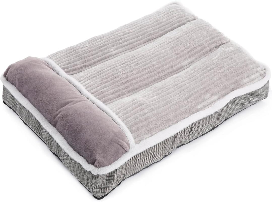 Dog Bed for Large Dogs, Dog Mattress with Pillow for Crate Kennel, Sofa pet Bed, Super Soft pet Bed for Medium, Jumbo, Small Dogs Breeds (Grey, Large-2:(36"x23"x3"))