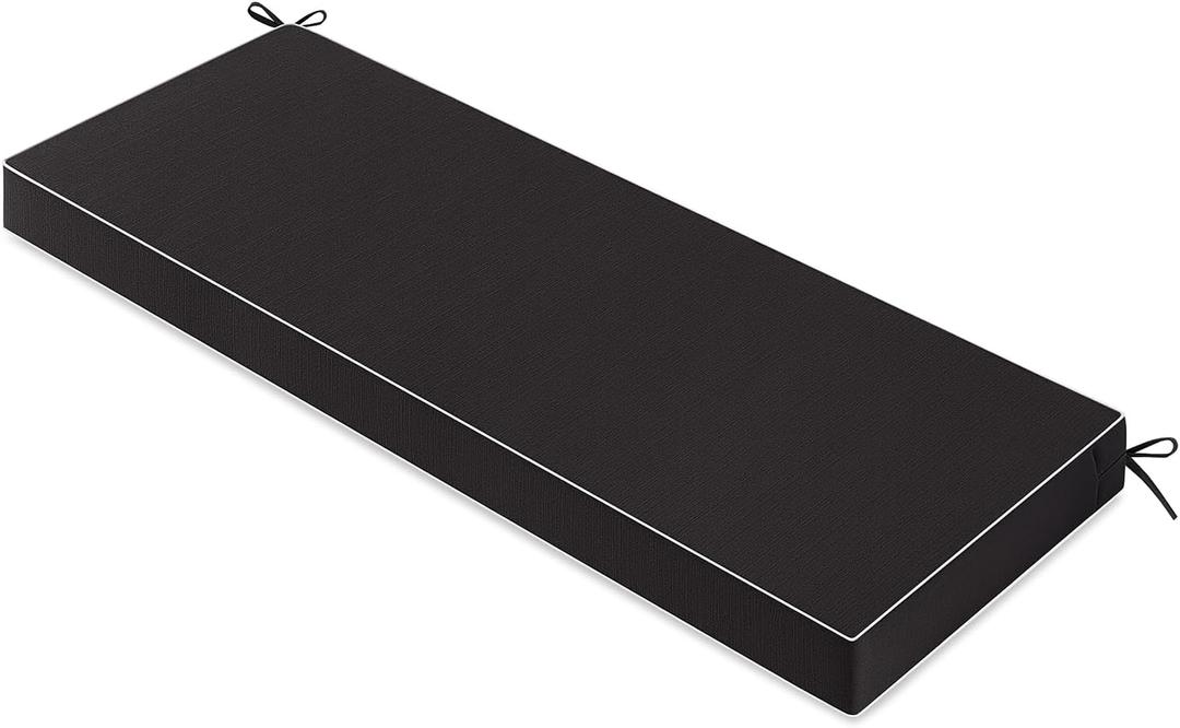 MIULEE Black Outdoor Bench Cushion 48x18x3 Inch Waterproof 3-Year Color Fastness Patio Furniture Cushions for Porch Swing, Garden Bench Sofa Couch with Adjustable Ties No Slip Design