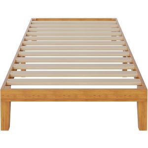 DUMOS Solid Wood Bed Frame, Twin Size Bed Base with Wood Slat Support, Sturdy, Stylish & Noise-Free Design, No Box Spring Needed, Easy Assembly, 12 in Natural Pine