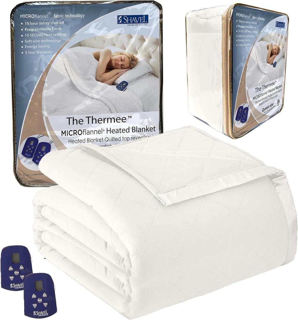 Thermee Micro Flannel Heated Blanket - Queen Size, 10 Settings, Rapid Heating - Sand