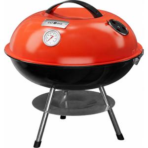 GasOne 14-inch Portable Charcoal Barbecue Grill with Thermometer – Red | 3-Point Locking Lid for Heat Preservation – Dual Venting System – Small Charcoal Grill for Backyard, Camping, Boat