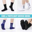 Barrlves 6 Pairs Kids Grip Soccer Socks Cushioned Non Slip Football Athletic Sports Socks for Boys Girls (US, Alpha, Medium, Regular, 6 Pairs White)