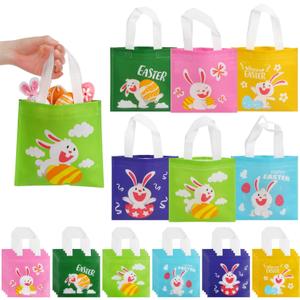 DIYASY Easter Gift Tote Bags,24 Pcs Bunny Non Woven Goodie Treat Eggs Bags with Handles for Easter Kids Party Favor and Egg Hunt