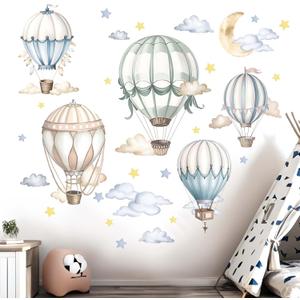 Baby Balloon Wall Stickers for Nursery: Kids Boys Girls Bedroom Wall Decals - Hot Air Balloon Stars Cloud