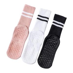 INANIR Pilates Socks With Grips for Women: Cute Non Slip Crew Gripper Yoga Sock - Grippy Sticky for Hospital/Dance Barre/Workout - Elderly Postpartum Slipper 3-Pair Set Size S/M 5-10