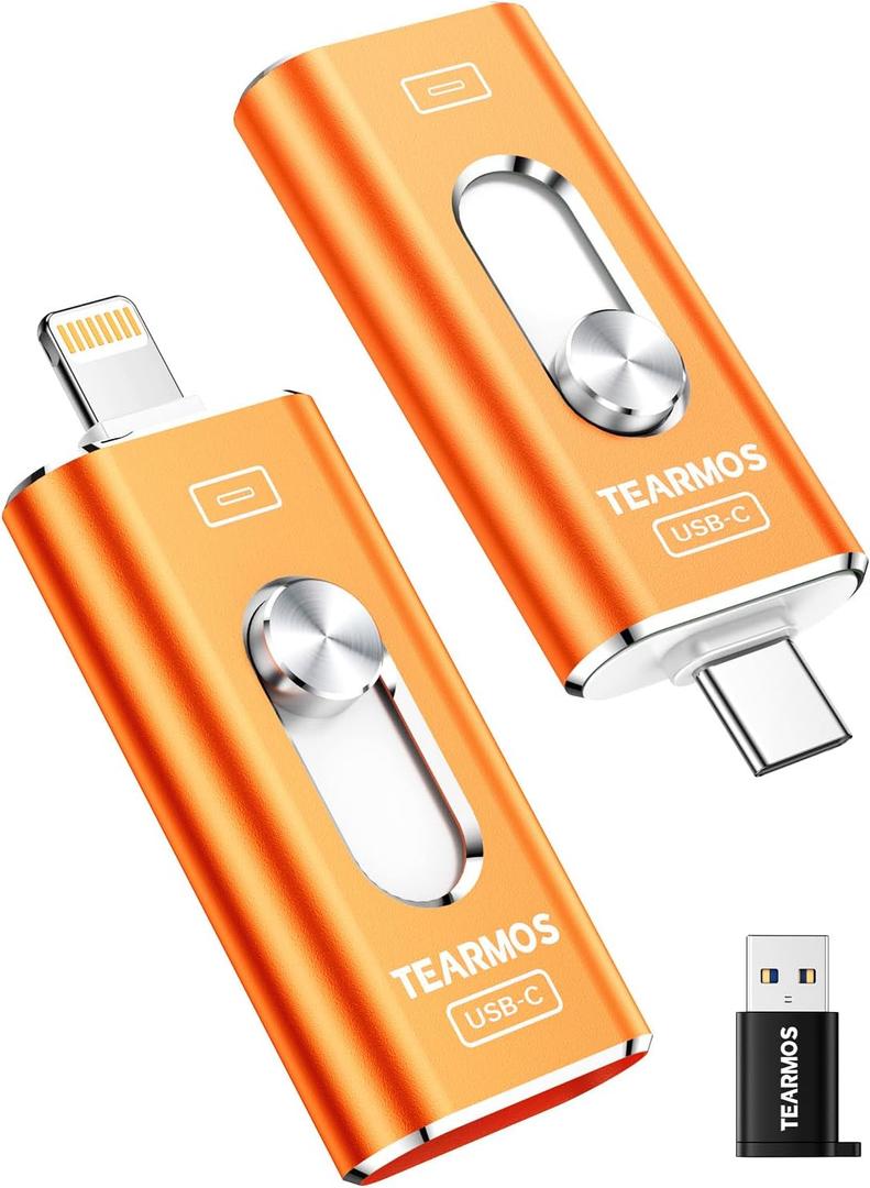 512GB Photo Stick for iPhone Flash Drive, Memory Stick Phone Storage for Photos and Videos Files Backup, Compatible with iPhone iPad Android PC, Plug & Play, No App Required (Cosmic Orange)