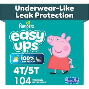 Easy Ups Girls & Boys Potty Training Pants, Size 6 (4T-5T), 104 Count, Peppa Pig Absorbent Pull Up Training Underwear, Up to 100% Leakproof Day and Night, Hypoallergenic