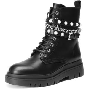 DREAM PAIRS Women's Fashion Platform Combat Boots Lace Up Lug Sole Goth Ankle Booties Shoes (11, Black)