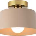 Ceiling Light Fixture, Hallway Ceiling Light with Gold Plate and Matte Black Shade, Modern Simple Style Porch Light Fixtures Semi Flush Mount (Brown)